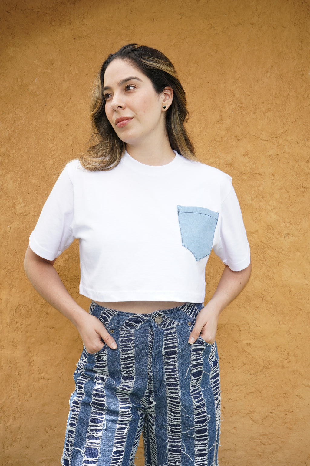 Crop Top con bolsillo en Denim